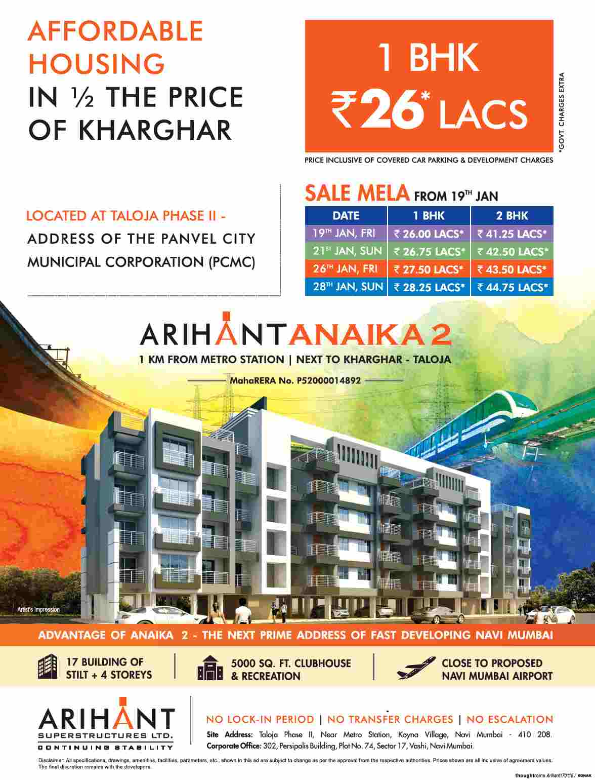 Book affordable house in half the price of Kharghar at Arihant Anaika in Navi Mumbai